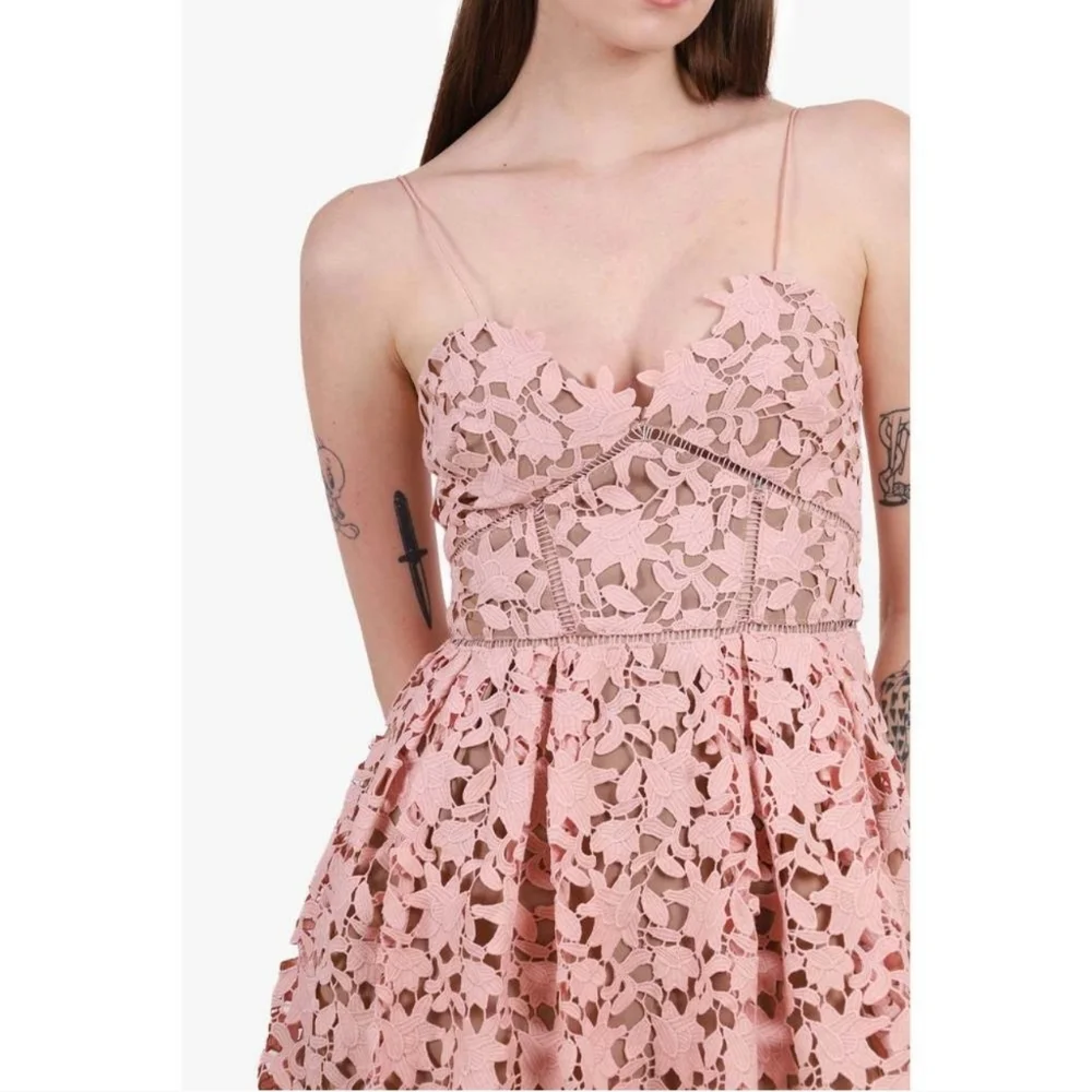 Self-Portrait Blush Pink Lace Midi Dress - Picture 3 of 16
